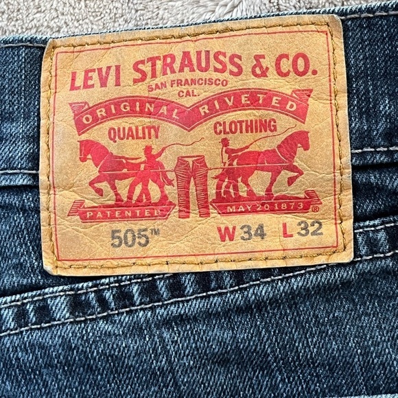 Levi's 505 Mens Size 34x32 Dark/Medium Wash Jeans Denim 5 Pocket Iconic Stretch - Picture 7 of 11